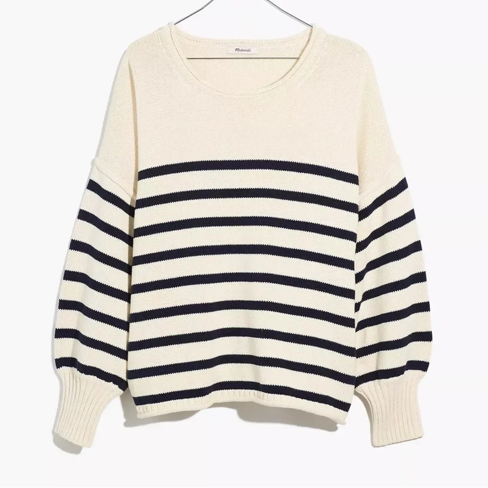 Madewell Conway Pullover Sweater in Stripe in Antique Cream - Picture 6 of 9